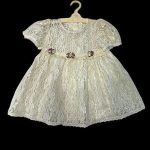 Vintage Allison Ann Ivory Lace Toddler Dress Satin Ribbon Roses Size 4T